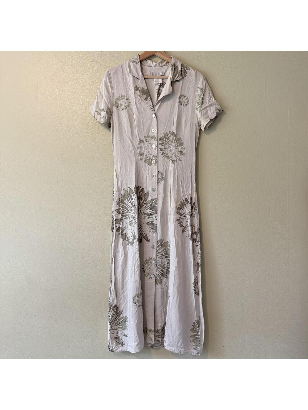 JM Studio Floral Button-Front Maxi Shirt Dress S